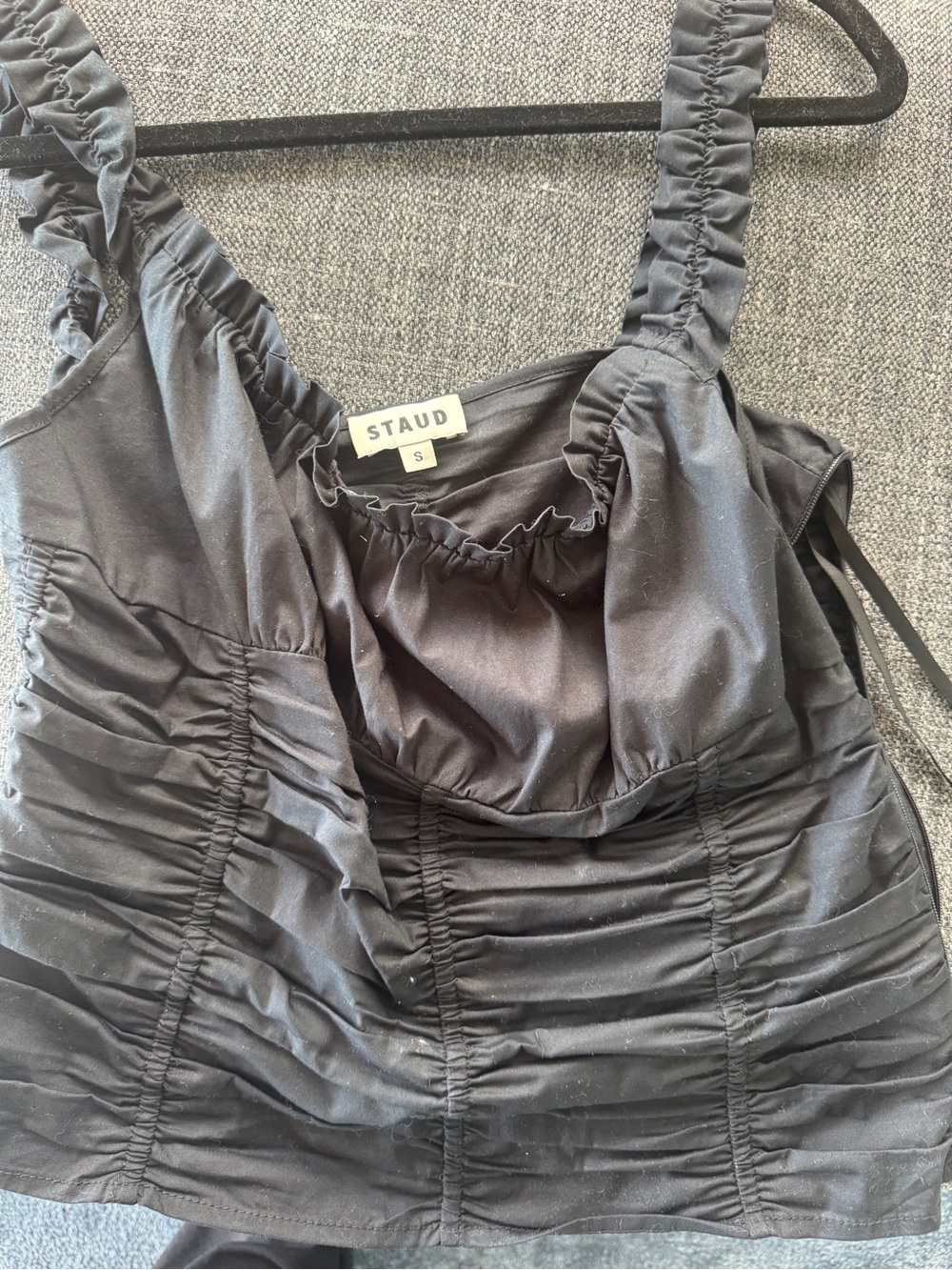 STAUD Black Ruched Camisole with Ruffled Straps - Picture 5 of 5